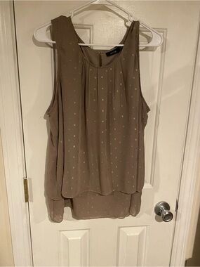 Apt. 9 Taupe Metallic Dot Layered Chiffon Tank